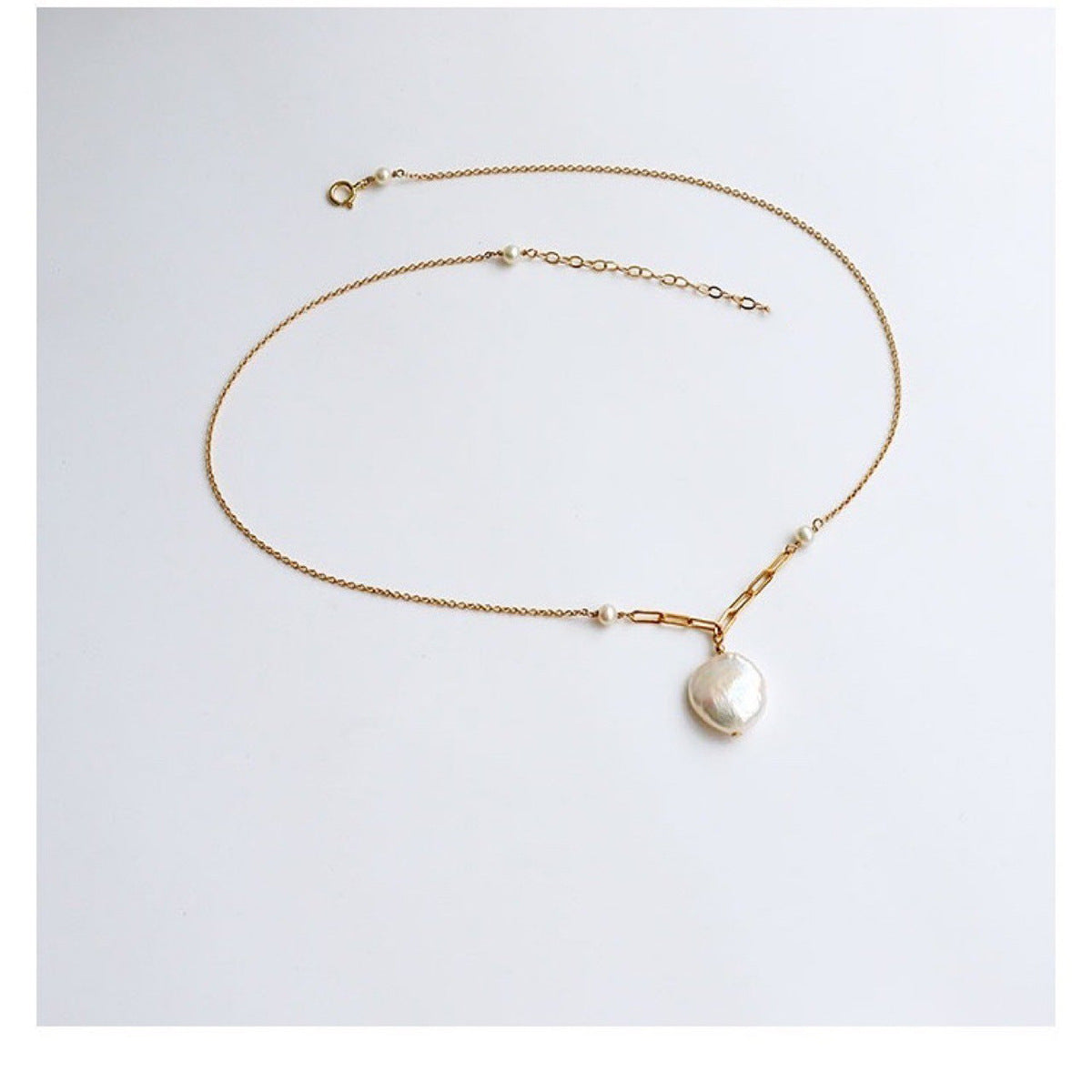 Stacking pearl necklace with cloud chain