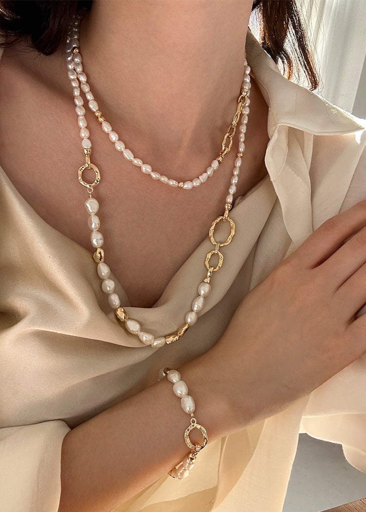 Retro pearl long necklace